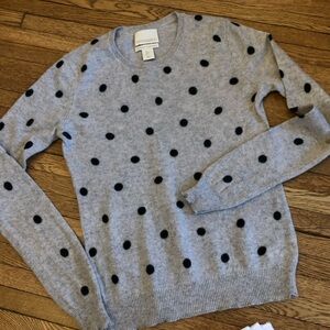 100% 2-ply CASHMERE women’s sweater Cynthia Rowley large gray black polkadots